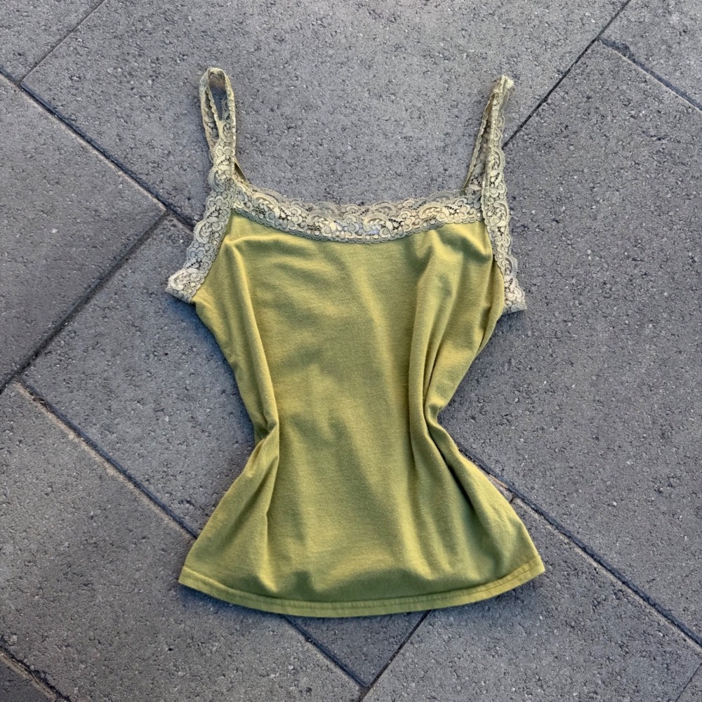 Charlotte Russe Olive Green Lace Trim Cami Tank Top Y2K Cottagecore